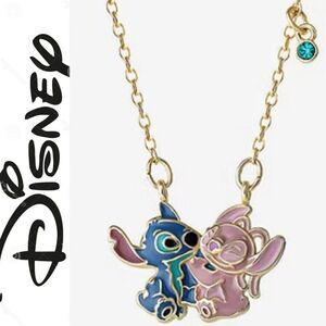 Disney Stitch & Angel Crystal 18K Over Brass 18" Pendant Necklace